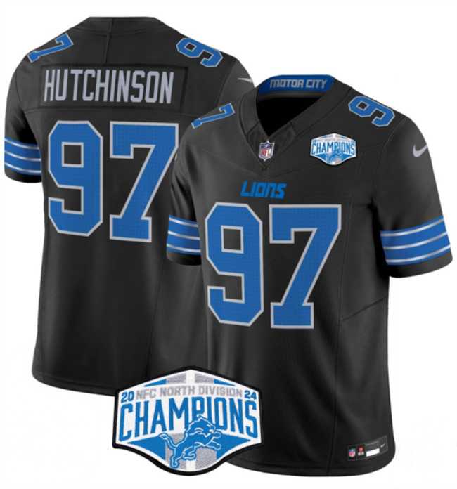 Men%27s Detroit Lions #97 Aidan Hutchinson Black 2024 NFC North Champions F.U.S.E. Vapor Limited Stitched Jersey